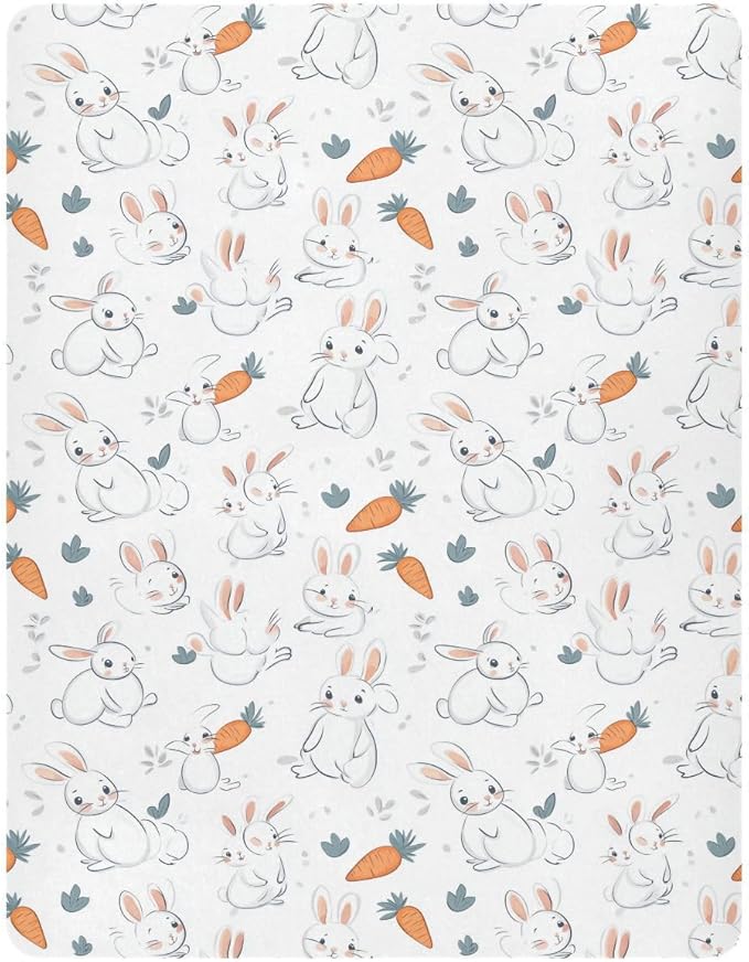White Rabbit and Carrot01 Crib Sheets Standard Crib Toddler Mattresses Cover Fitted Baby Bed Sheet Breathable Crib Mattress Sheet for Girls Boys 52" x 28"x5''