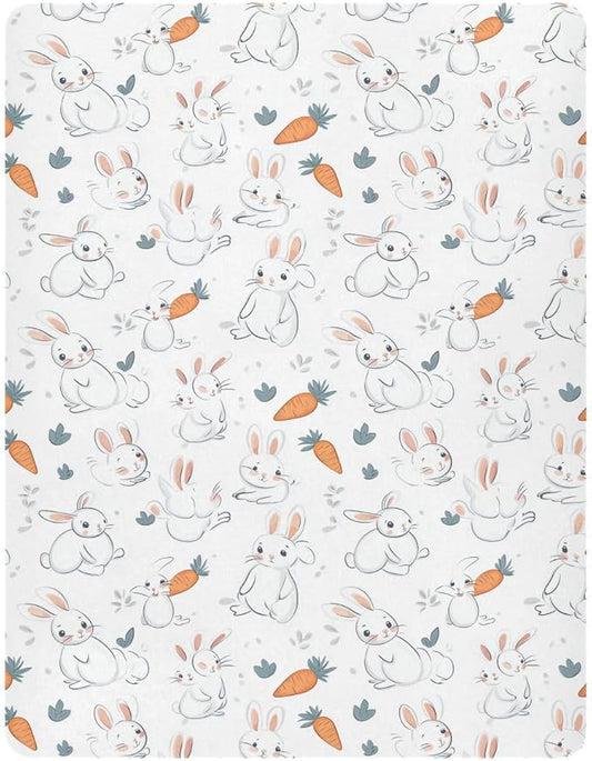 White Rabbit and Carrot01 Crib Sheets Standard Crib Toddler Mattresses Cover Fitted Baby Bed Sheet Breathable Crib Mattress Sheet for Girls Boys 52" x 28"x5''