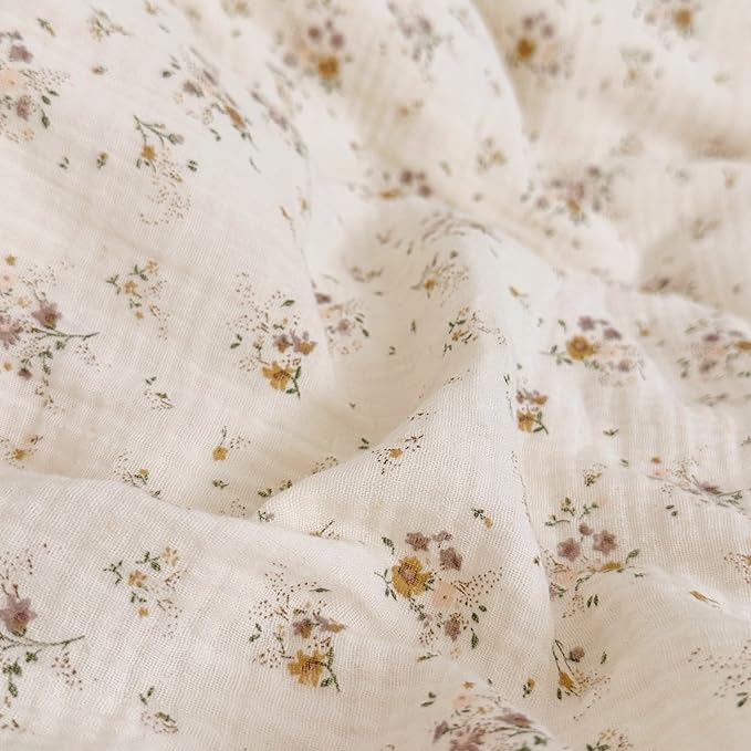 BuLuTu Muslin Duvet Cover Queen, Chic Shabby Floral Bedding Kids Teens Girls Comforter Cover with Ruffles, Soft Breathable Quilt Covers 90"x90",Zipper Closure, Crapemyrtle Print, No Pillow