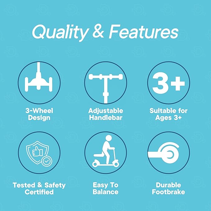 Blue 3 Wheel Scooter with Seat for Kids, Light-Up Wheels, Adjustable Lean to Steer Handlebar and Seat, Smooth Wheels, Wide No-Slip Deck, Rear Foot Brake, Toddler Outdoor Toys for Ages 2+