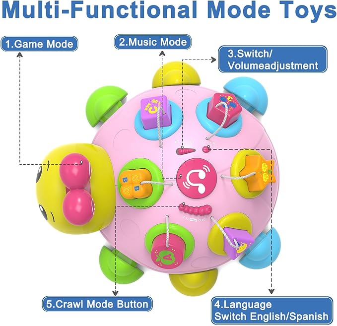 Baby Musical Ladybug Crawling Toys,Baby Toy 6-12 Months with Light-up Music, Early Educational Learning Toy, Infant Gift Toys for 7 8 9 10 11 Months 1-2 Years Old Newborn Girls (Pink)