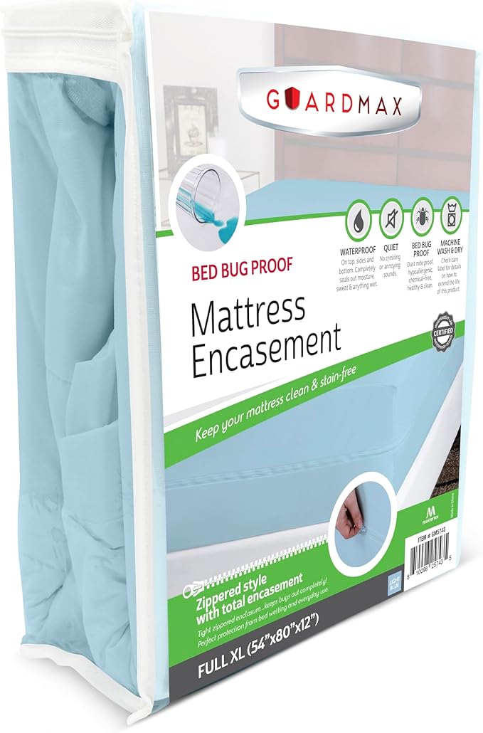 Guardmax Jersey Knitted Full XL Zippered Mattress Encasement - Waterproof & Bed Bug Proof Mattress Protector - Comfortable, Soft, and Noiseless Zippered Bedding - Dust Mite Proof (54 x 80 x 12)