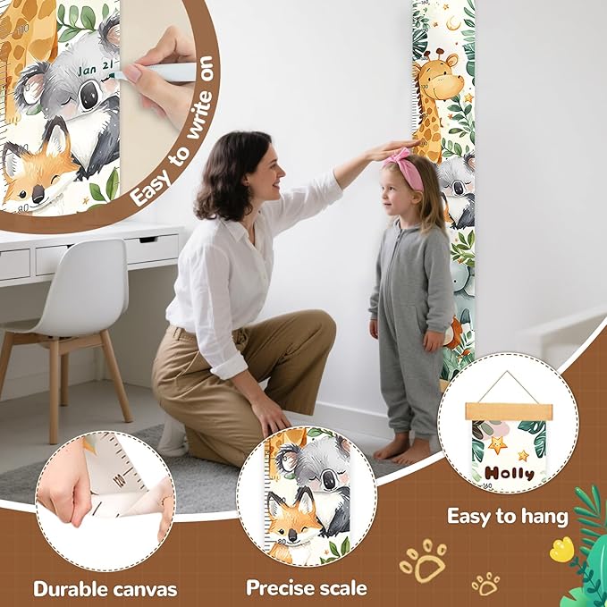 Personalized Name Kids Height Wall Chart,Animals Canvas Height Chart for Kids, Growth Chart for Wall Baby Room Nursery,Toddler Height Wall Chart Hanging Rulers for Children Bedroom Playroom Wall Decor