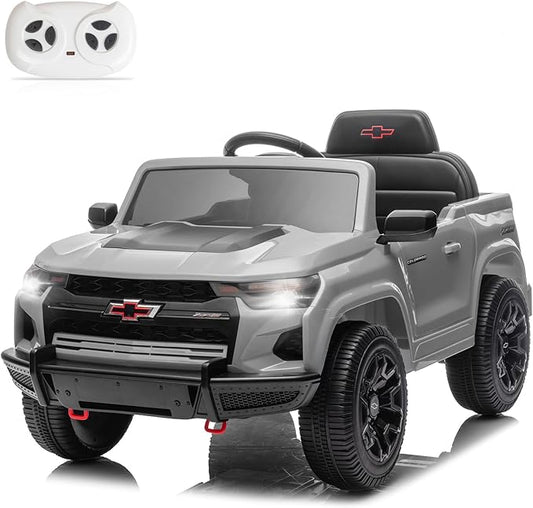Winado Licensed Chevrolet Colorado Electric Car for Kids, 12V Ride on Toys for Toddlers with Remote Control, Battery Powered Electric Car Ride On Vehicle w/Bluetooth, Soft Start, LED Lights - Gray