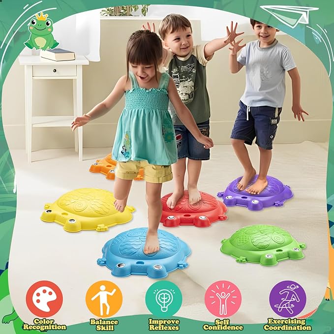 Stepping Stones for Kids Outdoor Toys for Toddlers 3-5 8 Pcs Frog Balance Step Stone Up to 265lbs Indoor Outdoor Toy for Kids Obstacle Course Sensory Toys for Toddler Ages 3-8 Gift for Boys Girls