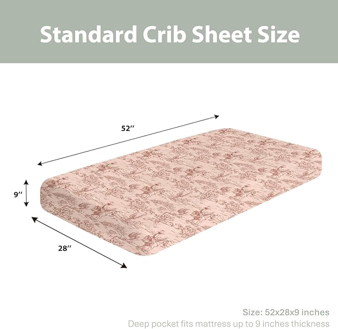 Vintage Pink Cowgirl Cactus Baby Crib Sheets for Boy Girl 52"x28" Western Cowgirl Love Soft Stretchy Fitted Crib Mattress Cover Wild Desert Baby Sheet for Standard Crib & Toddler Mattress Pads