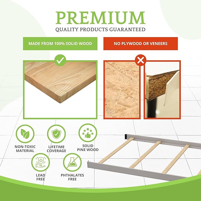 Full-Size Conversion Kit Bed Rails for Baby Cache Convertible Cribs - Solid Wood Rail - Toddler and Adult Bed Rail for Full-Size Beds - Essential Nursery & Baby Furniture (Ash Gray)
