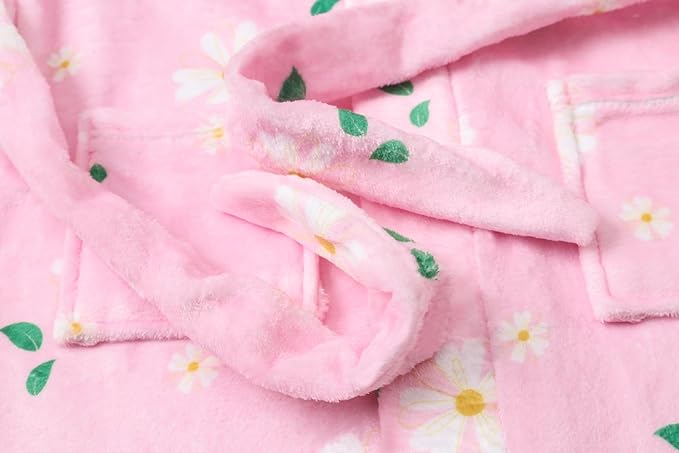 Umeyda Girls Fleece Hooded Robes, Warm Printed Bath Robe for Kids Soft Fuzzy Bathrobe for Gifts