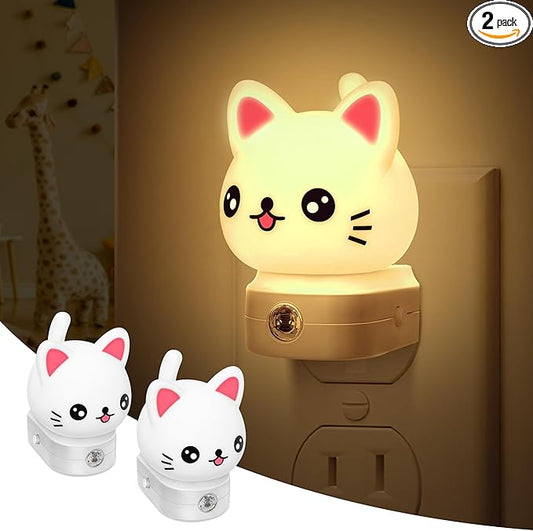 Cat Night Lights Plug Into Wall [2 Pack], Cute Night Light for Kids, 8-Color RGB LED Night Light, Nightlight with Dusk to Dawn Sensor for Kids Room, Bathroom, Bedroom Décor, Children Christmas Gift