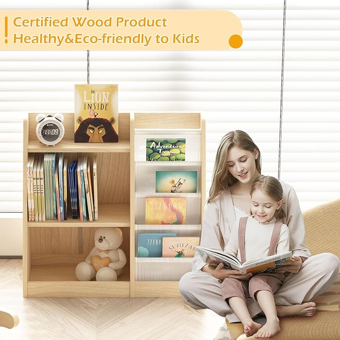 HedoAjim White 3 Tier Kids Bookshelf Toddler Book Rack for Book Toy Storage Organizer Children Bookcase 4 Sling Adjustable Book Display Shelf for Nursery Playroom Kids Baby Bedroom