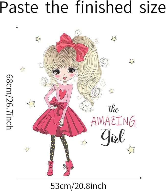 ROFARSO Colorful Cute Lovely Fashion Amazing Girl in High Heels Love Wall Sticker for Kid Peel and Stick Removable Wall Decal DIY Decoration Decor for Nursery Baby Girl Bedroom Playroom Living Room