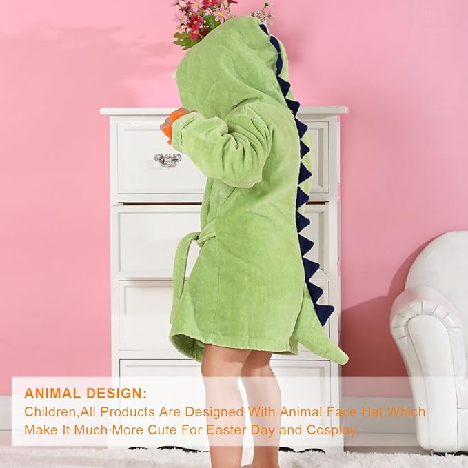 MICHLEY Girls Boys Robe Cotton Towel Baby Animal Dinosaur Style Hooded Bathrobe