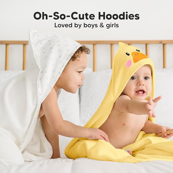 KeaBabies Hooded Baby Towel for Newborn - Viscose Derived from Bamboo Large Baby Bath Towels with Hood for Boys, Girls, Toddler, Extra Absorbent & Soft Newborn Bath Essentials (Duck, Regular)