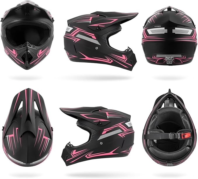 Youth Kids Dirt Bike Motocross Helmet (Goggles Gloves Face Mask) 4PCS Set, DOT Approved Girls Full Face Motorcycle Helmets, ATV BMX MX Mountain Bike Off Road Kid Helmet (Pink, L)