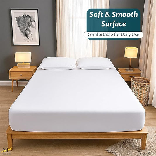 Mattress Protector Fitted Sheet Style Cot Size 30x75 - Waterproof Vinyl Mattress Cover, Breathable, Bed Wetting & Spill Protection, Fits Mattresses up to 6" Deep (White)
