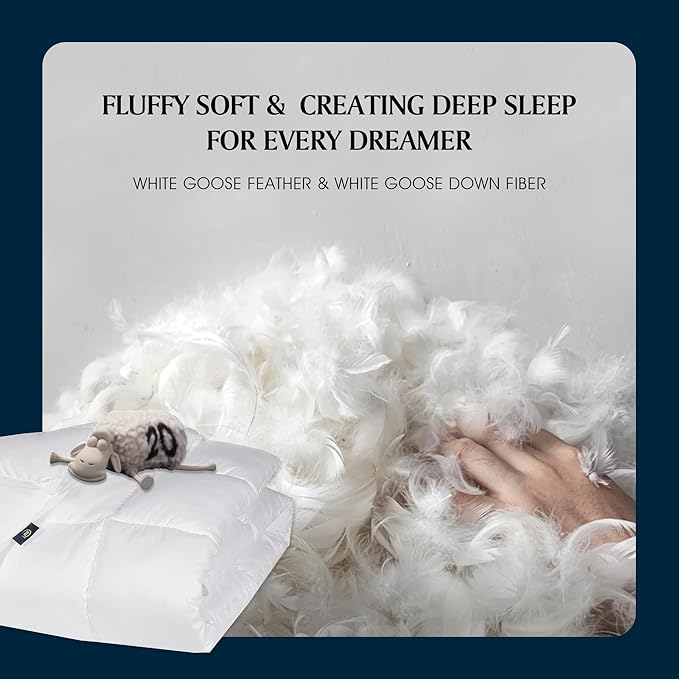 Serta Goose Feather Down Fiber Cotton Comforter Twin Size - 100% Cotton Duvet Insert - Hotel Luxury Hypoallergenic Bedding Comforter All Season Medium Warmth 68 x 90 Inch White