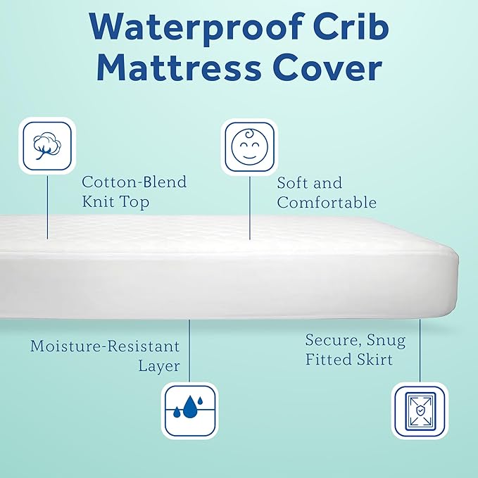Sealy Baby Stain Protection Waterproof Crib Mattress Protector – Noiseless Fitted Sheet Cover with Quilted Cotton-Blend Top for Comfort – Machine Washable and Easy-to-Clean Toddler Pad, 52 x 28, White