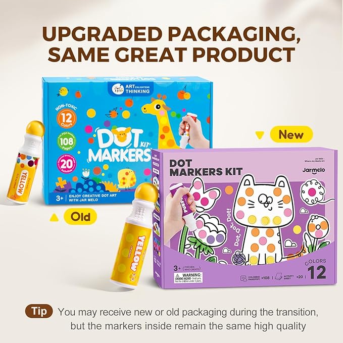 Jar Melo Washable Dot Markers for Toddlers, 12 Colors Dot Paints with 120 Printed PDF & 20 Activity Papers, Non-Toxic Bingo Markers for Kids Arts and Crafts Gifts