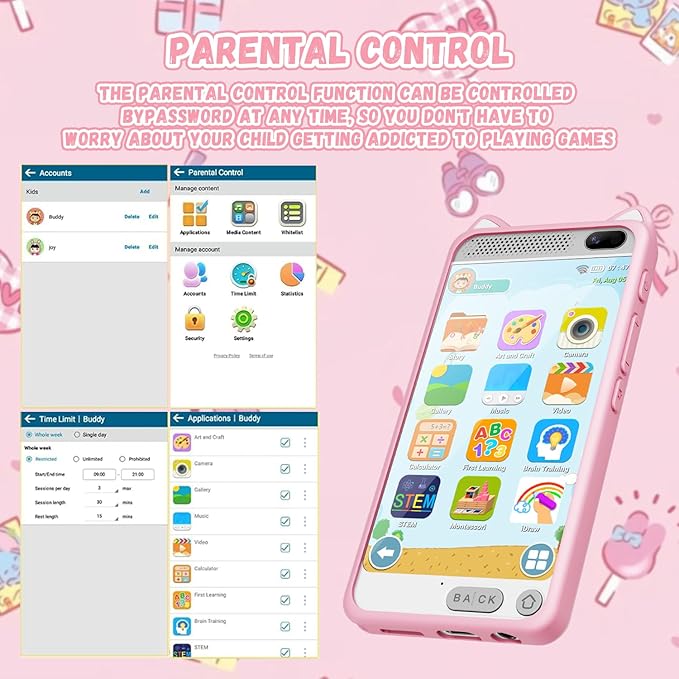 Kids Smart Phone for Girls, 3.97" Touchscreen Kids Phone Toys for 3-12 Birthday, Dual Camera, Built-in 8G SD Card Cell Phone for Boys Girls Toys(Pink)