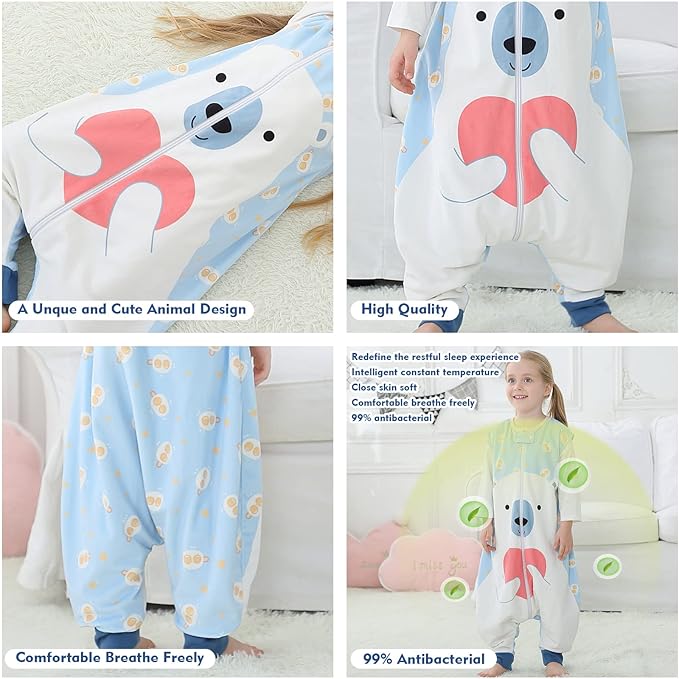 MICHLEY Toddler Sleeping Sack with Feet Newborn Infant Sleeveless Sleeping Bag 2-way Zipper Baby Wearable Blanket for Walkers,Bear,1-3T
