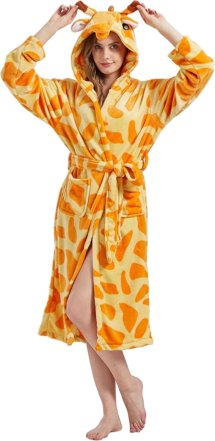 CuteOn Bathrobe for Women Soft Fleece Hooded Plush Loungewear