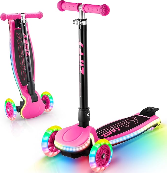 ZIFFY 3-Wheel Light-Up Toddler Scooter for Kids 3-8, Kids Scooter for Boys Girls with 20 Dynamic LED Lights, 4 Adjustable Height Balance Kick Scooter 110LBS, Lean-to-Steer Anti-Slip Wide Deck by JOVA