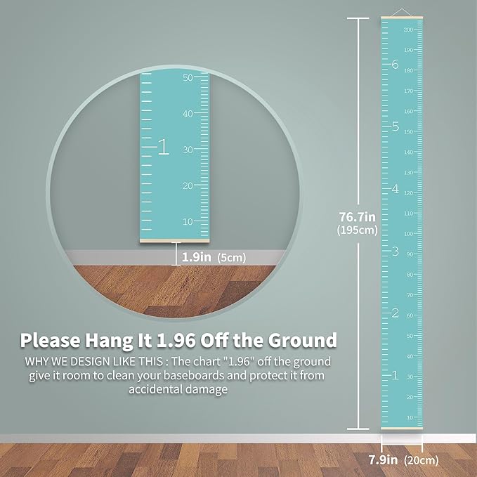Nustila Kids Height Wall Chart Green Height Measurement for Wall Growing Chart for Childrens Room Decor- Nordic Color Print Growth Chart for Room Décor 79 x7.9 in