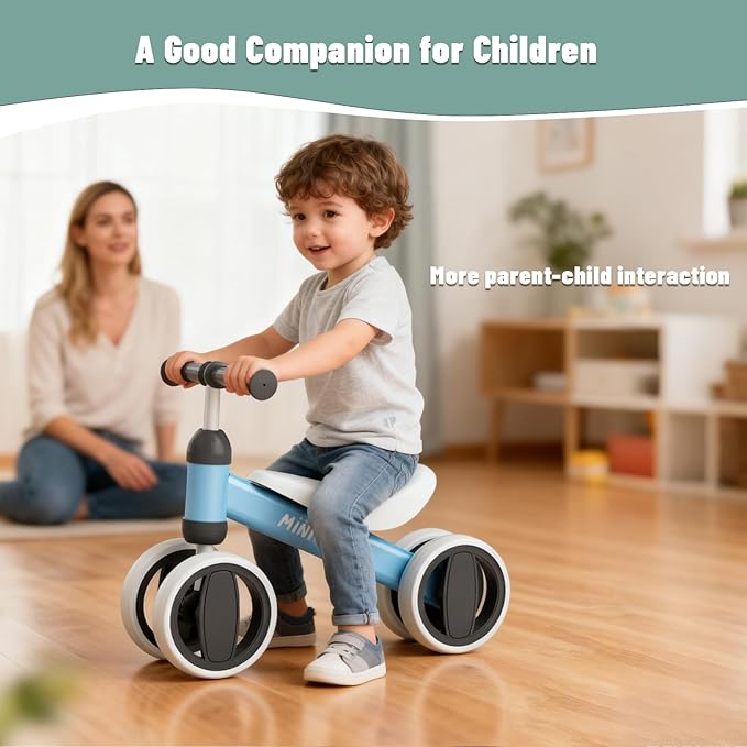 SIMATE Balance Bike Toys for 1 Year Old Boys Girls, 12-24 Month Toddler Ride on Toys, 4 Silent Wheels & Soft Seat, First Birthday Gifts for Baby Girls Boys