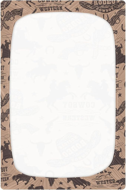 Western Cowboy Vintage Crib Sheets Soft Breathable Fitted Baby Crib Sheets Mattress Cover for Girl Boys, 52" x 28" x 9"