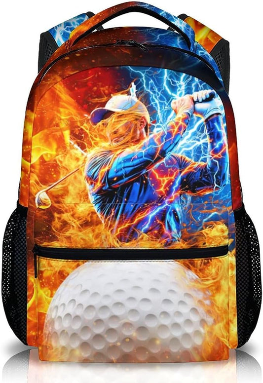 CustomWish Boys School Backpack - Golf Boys Backpacks for Kids Teens Elementary Middle Primary High Senior - 17 Inch Lightweight Cool Sport Bookbag for School Travel