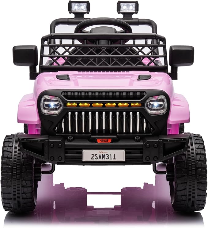 12V Ride On Car for Kids Electric Vehicle Toddlers Battery Powered Truck Car Toy with Remote Control, 4-Wheel Suspension, Battery Display, LED Lights, Music, for Boys Girls, Pink
