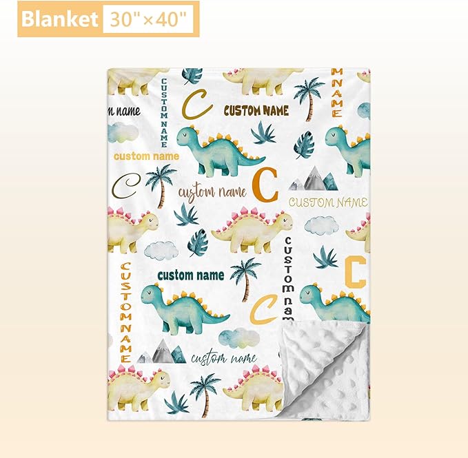 Personalized Baby Bedding Set, 3 Pcs Custom Name Crib Bedding Set for Nursery, Cute Baby Crib Set with Double Layer Blanket for Boys Girls, Customized Gifts for Infants Toddlers, Green Dino