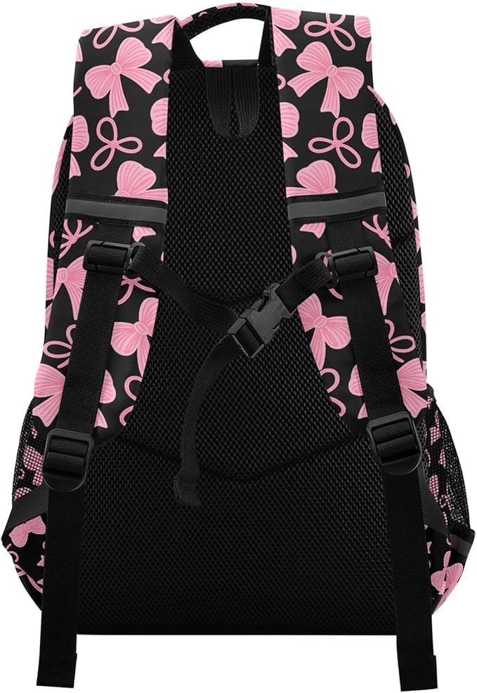 MNSRUU Laptop Backpack with Chest Strap, Pink Bow School Backpack, Travel Hiking Bag for Boys Girls Teen College Adult, Rucksack Knapsack
