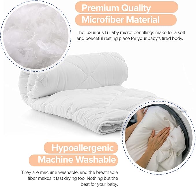Continental Bedding Toddler Comforter, 100% Microfiber Down Duvet Insert, Sleep Blanket with Cotton Shell, Fits Standard Crib, Toddler Bed, 33x42 Inches, White