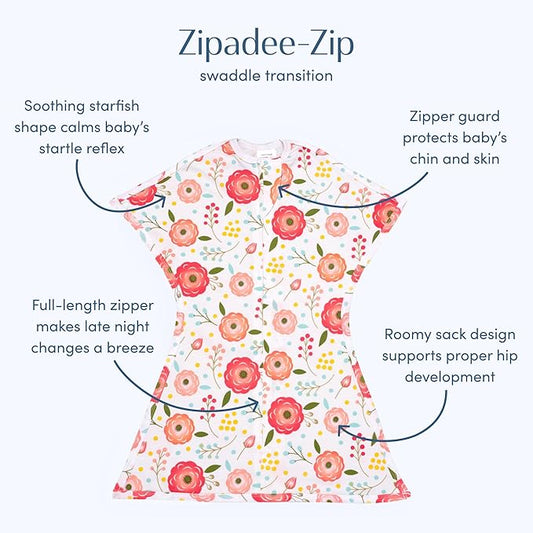 SleepingBaby Zipadee-Zip Transition Swaddle - Cozy Baby Swaddle Blanket with Zipper Convenience - Roomy Wearable Blanket for Easy Diaper Changes - Pink Poppy, Small (4-8 Month) - 2 Pack