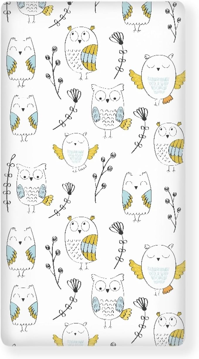 Owls and Flowers Fitted Crib Sheet Owl Baby Crib Sheet Fit Standard Crib and Toddler Mattress,Crib Mattress Sheets for Boys Girls 28"x52"