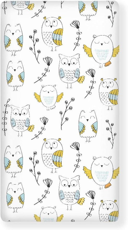 Owls and Flowers Fitted Crib Sheet Owl Baby Crib Sheet Fit Standard Crib and Toddler Mattress,Crib Mattress Sheets for Boys Girls 28"x52"