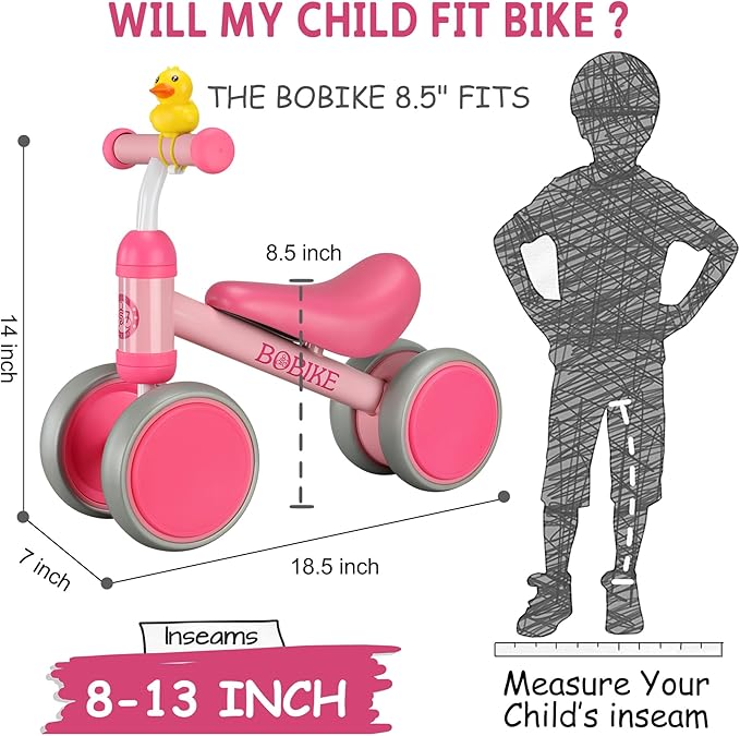 Baby Balance Bike Toys for 12-36 Months Kids Toy Boy Girls Gifts Toddler Best First Birthday Gift Children Walker No Pedal Infant 4 Wheels Bicycle (Rose Red)