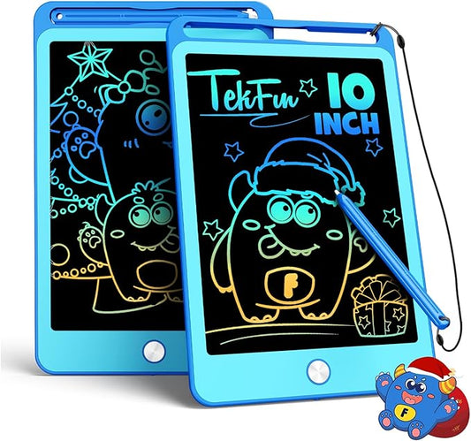 TEKFUN 2 Pack LCD Writing Tablet for Kids, 10 Inch Blue+Blue Doodle Board Drawing Board Reusable Drawing Tablet with Lanyard, Educational Kids Toys Birthday Gift for Boys Girls 3-12 Years Old