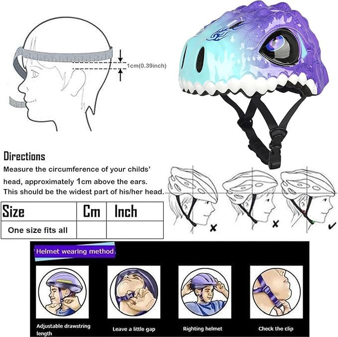 Toddler Kids Bike Helmet,3D Dinosaur Helmets for Boys Girls Infant/Baby to Children 1/2/3/4/5/6/7/8 Years Old Lightweight Adjustable Multi-Sports Bicycle Scooter Skateboard Skating Cycling