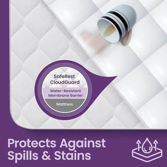 SafeRest CloudGuard - Full Size Hybrid Mattress Protector & Pad (Extra Padded) - Waterproof Quilted Pillow Top Mattress Cover - Thick, Plush & Fitted Mattress Topper for Bed