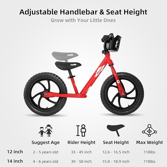 JOYSTAR 12/14 Inch Kids Balance Bike for 18months-5 Years Old Boys Girls, Lightweight Toddler Balance Bikes with Footrest and Handlebar Basket or Doll Seat