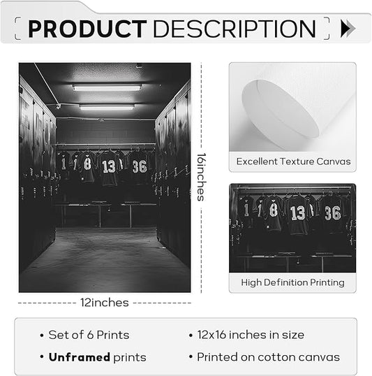 Football Wall Art Sports Canvas Poster Boys Room Wall Decor Rugby Field Prints American Football Pictures Inspirational Sports Painting Black White Artwork for Teen Kids Bedroom 12x16 Inch Unframed