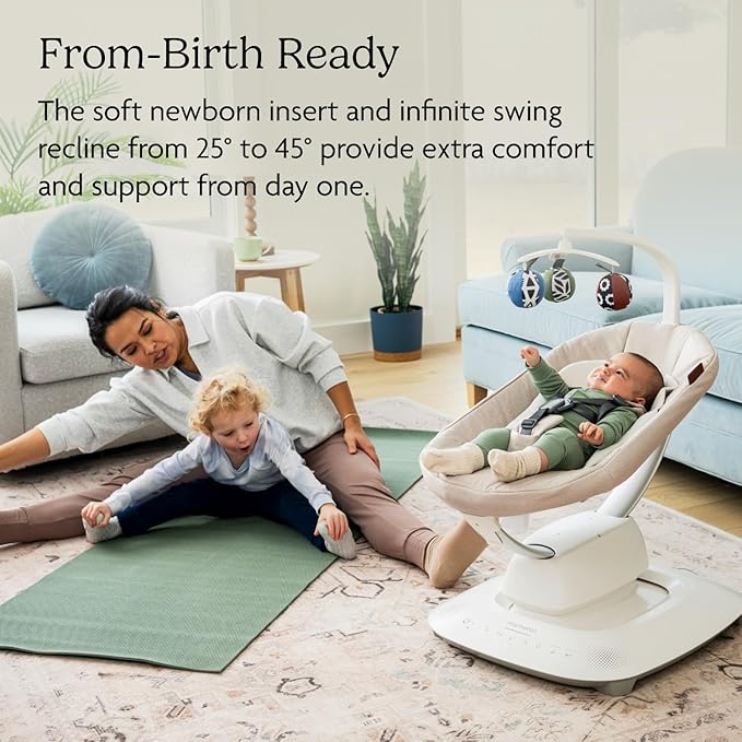 UPPAbaby Mamaroo Smart Swing – Customizable Soothing Modes with MotionSync Technology – Infant Recline + Bluetooth Enabled – Included Newborn Insert – Jake (Charcoal Mélange)