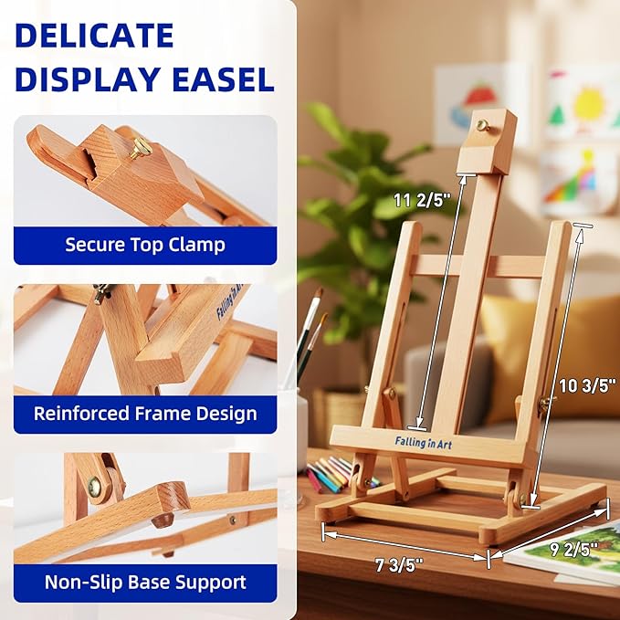 Falling in Art Painting Set for Kids with Table Easel, Acrylic Painting Starter Kit with Art Smock, Acrylic Paints, Colored Pencils, Paint Brushes, Canvas Panels and Watercolor Pad for Christmas Gift