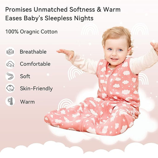 Baby Sleep Sack 6-12 Months 3 Pack 100% Cotton Lightweight 0.5 TOG Wearable Blanket Baby Sleep Bag with 2-Way Zipper for Newborn Infant Toddler Pink
