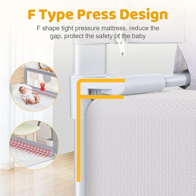 omzer Bed Rail for Toddlers - 3 Sides Safety Baby Bed Rail Guard with Child Lock, Infants Height Adjustment King Size Bed Guard Rail for Toddlers,78.74"X78.74"X74.8"