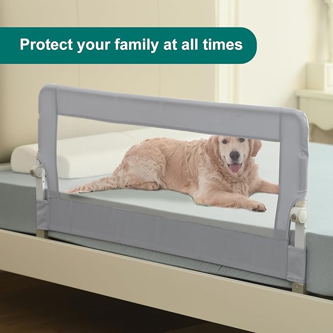 Toddler Bed Rails, 51 Inch Foldable Bed Rail for Toddlers, Baby Bed Rail Guard for Twin, Full, Queen Size Bed, Box, Platform Bed, with Reinforced Safety System