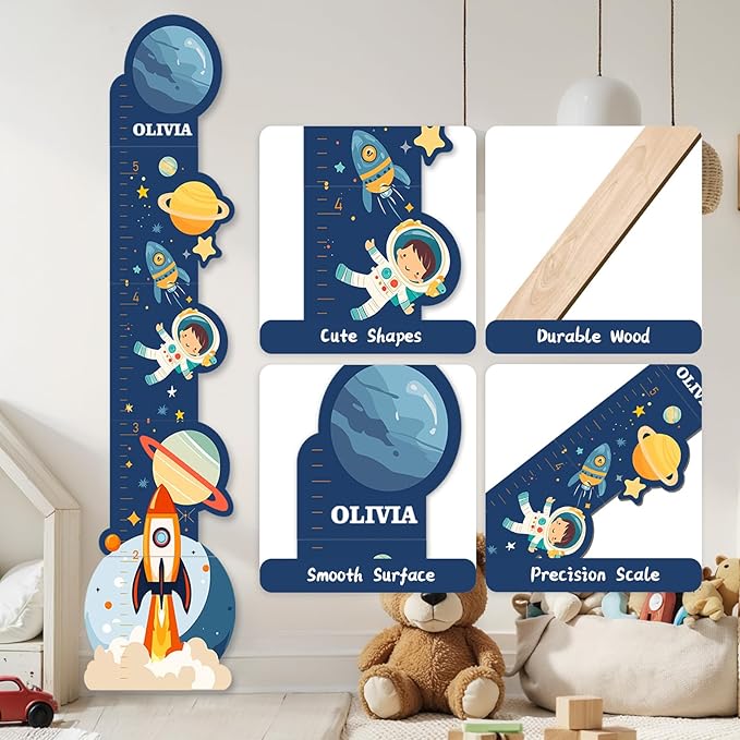 Woodemon Personalized Name Growth Chart for Wall, Space Height Measurement for Wall, Children Height Chart Ruler, Portable 3D Removable Growth Chart, Wall Height Measurement for Kids
