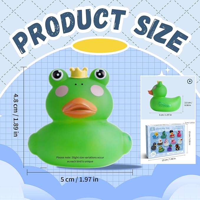12 Rubber Ducks, Toddler Bath Toys, No-Hole Bathtub Toys for Baby Pool Toys for 18+ Months Girls Boys